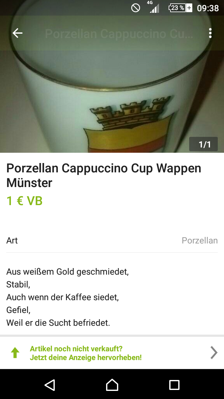 Ebay Kleinanzeigenlyrik Porzellan Cappuccino Cup